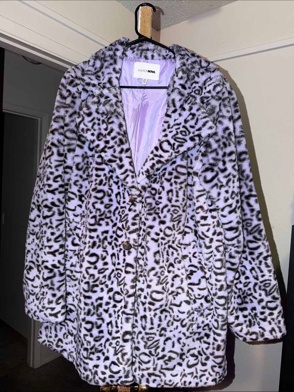 Fashion Nova Lavender Leopard Faux Fur Teddy Coat - Picture 1 of 1